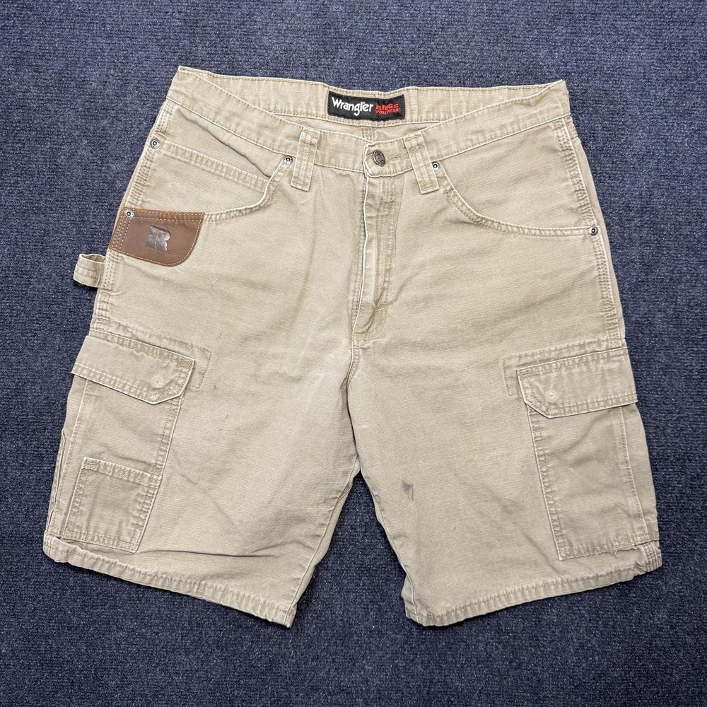 Wrangler Riggs Cargo Shorts Mens 33 Beige Workwear Utility Pockets 10 Inseam